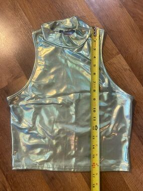 Holographic Light Green Crop Top 80s Retro Nightlife Costume